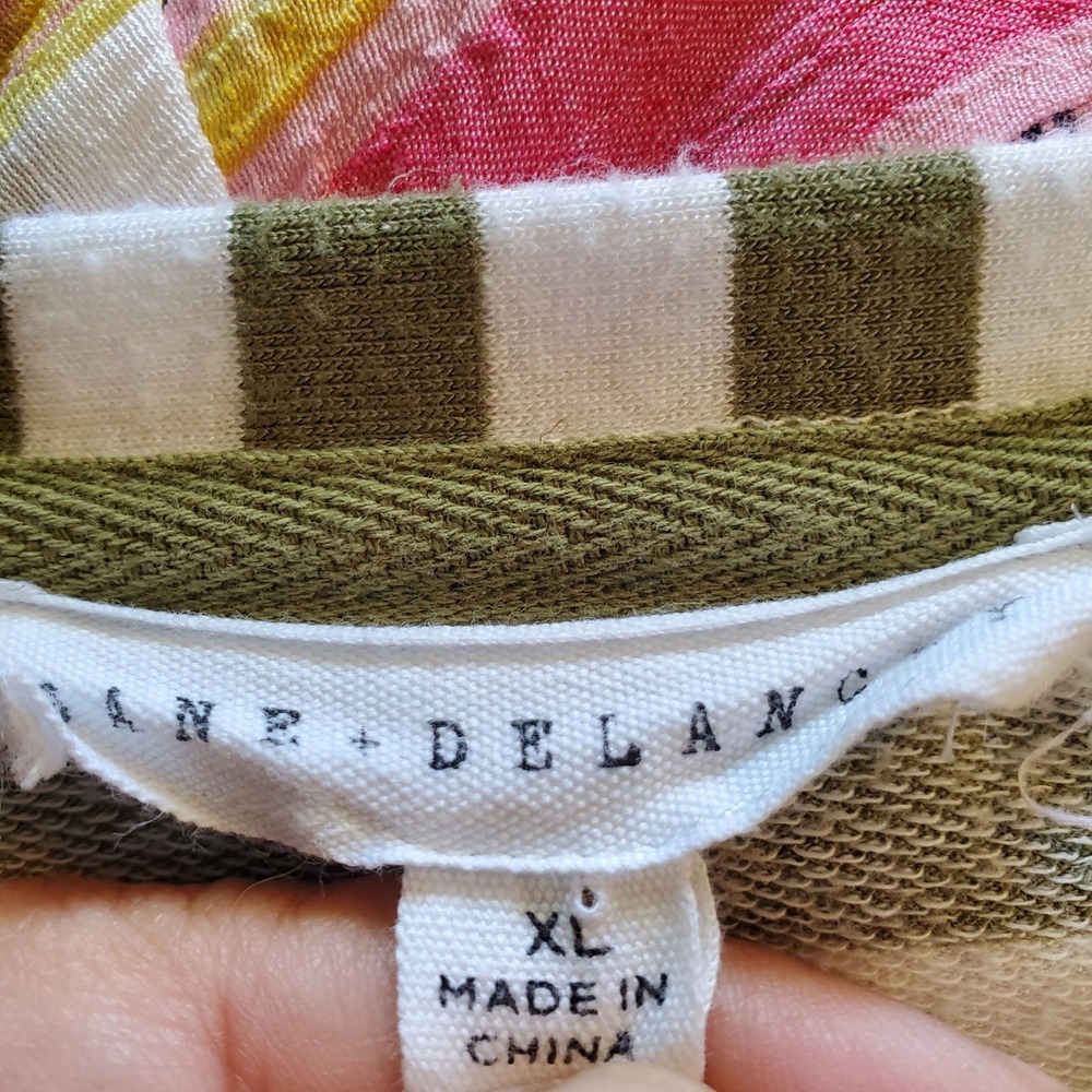 Jane + Delancey Olive Green White Striped Ruffle Sleeve Knit Top XL - Picture 11 of 13
